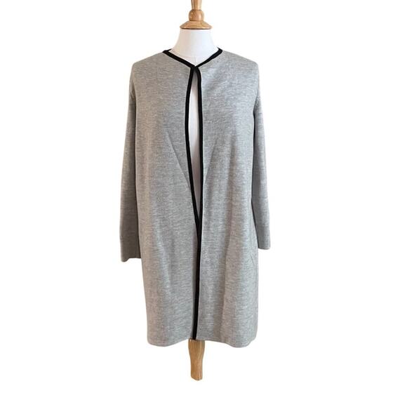 Talbots Gray Merino Wool Blend Long Cardigan Coat / Duster Open Front, Size LP - Picture 1 of 10